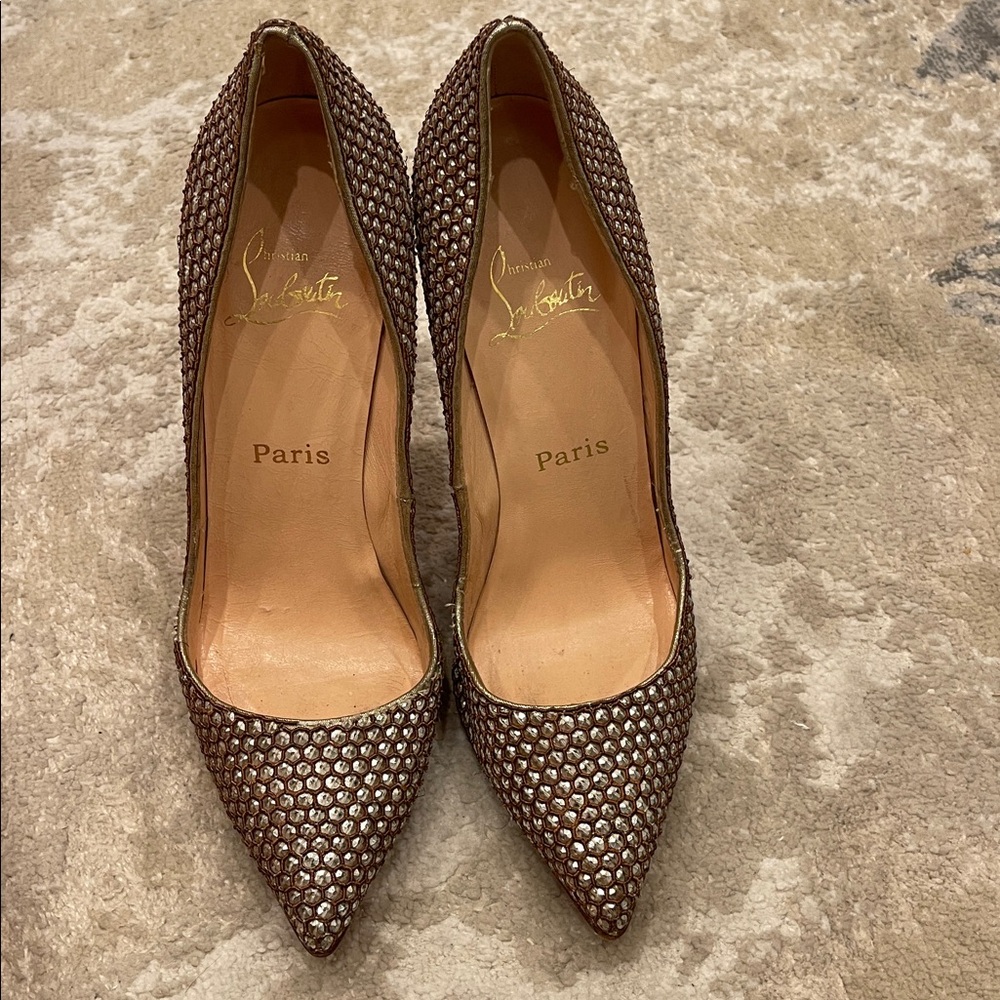 Christian Louboutin Sequin JEWELED Pigalle Silver Pumps Heels Shoes 38.5 - Picture 8 of 15